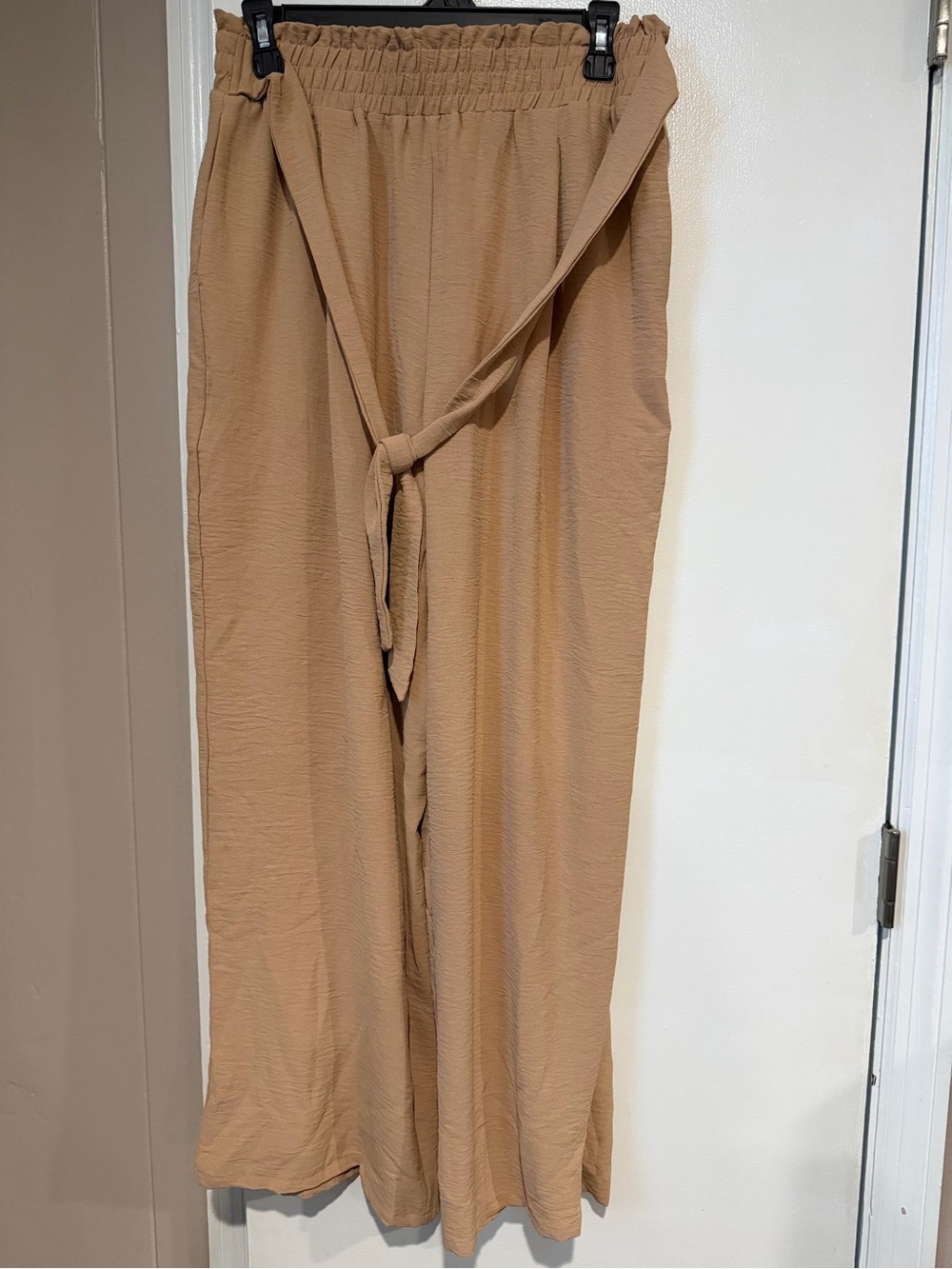 High-Rise Tie-Waist Wide Leg Pants - Camel